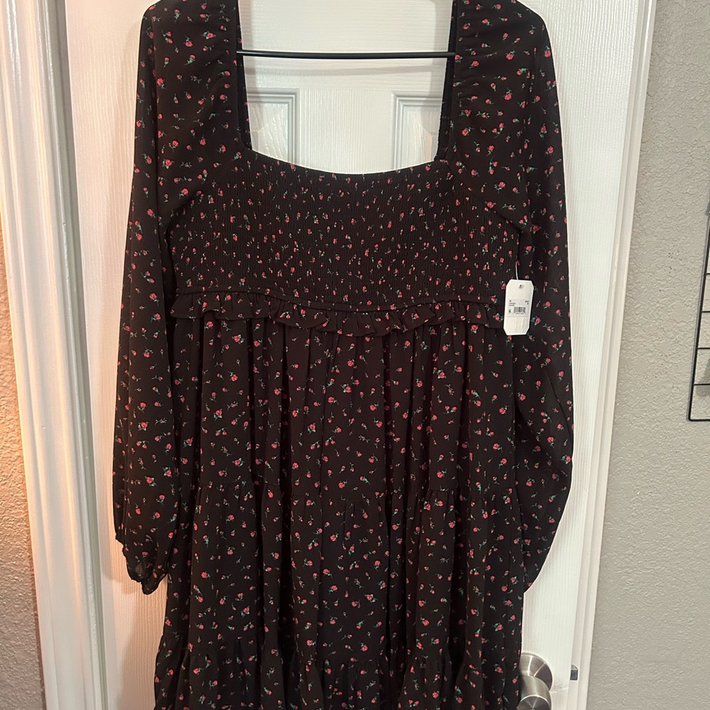 Black Dress with Red Floral Pattern